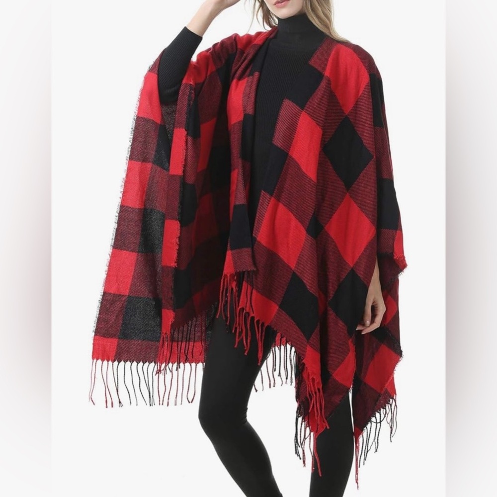 Madewell Buffalo Red and Black Plaid Poncho